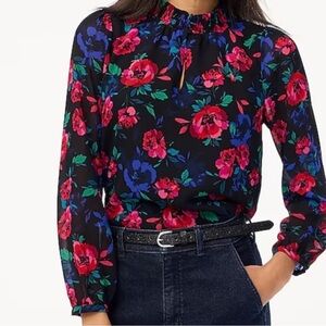 J. Crew Colorful Floral Ruffled 3/4 Sleeve Blouse